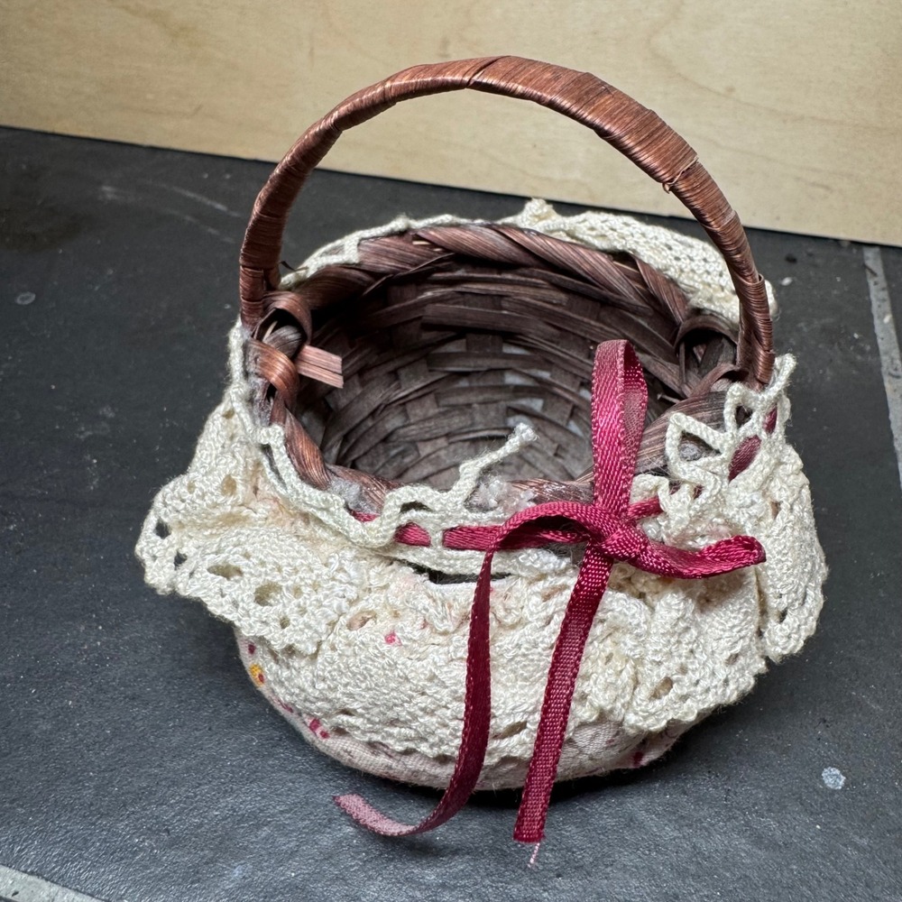 Miniature‎ Woven Basket Crochet Lace Trim Floral Fabric Burgundy Ribbon Easter